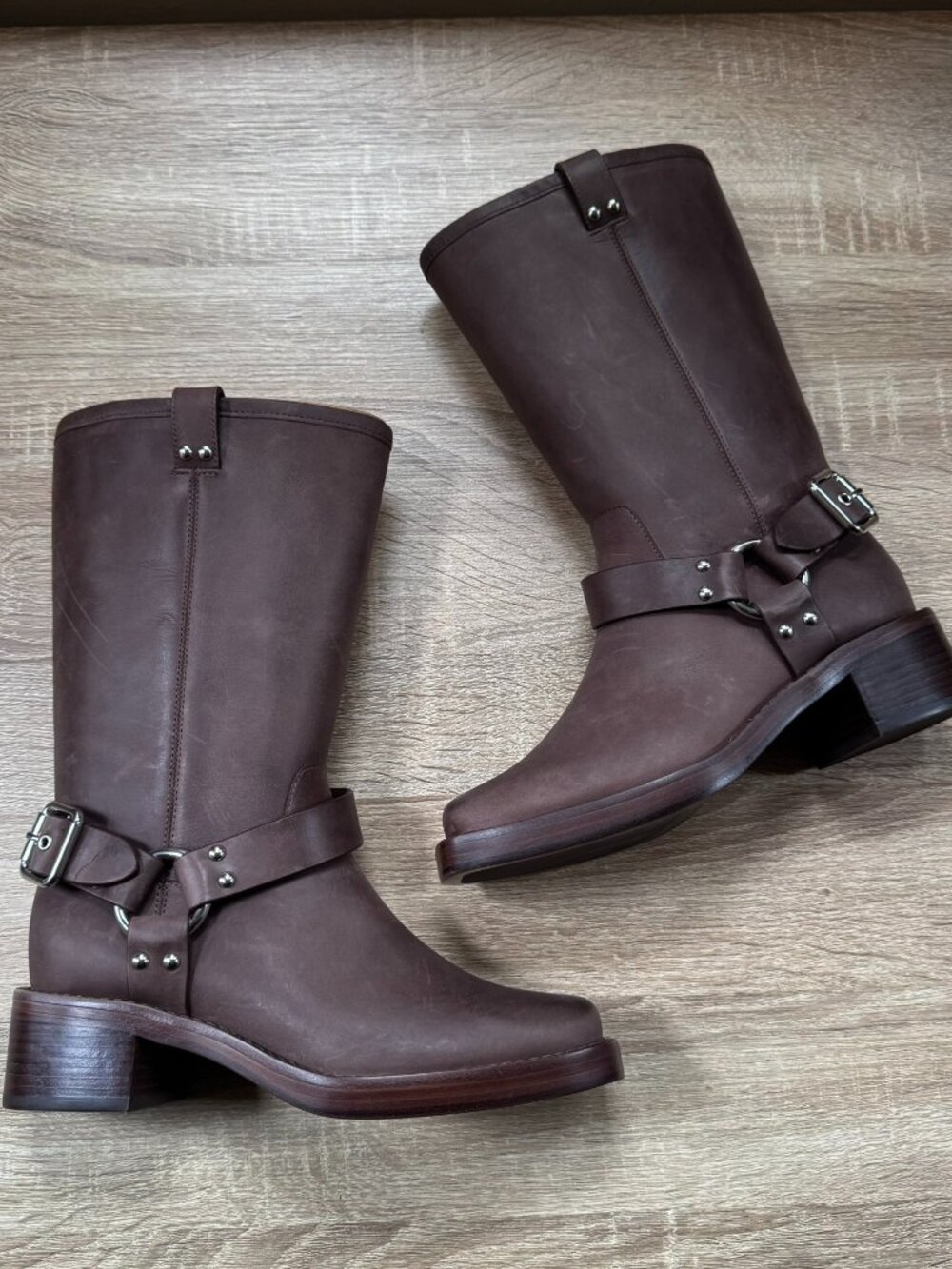 New Reformation Francesca Leather Moto Boots Brown Womens Size 6.5